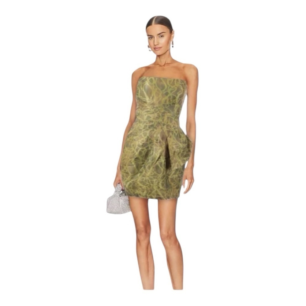 Chartreuse Max & Cleo Jacquard Amy Strapless Side Bow Mini Dress Pockets Size 4